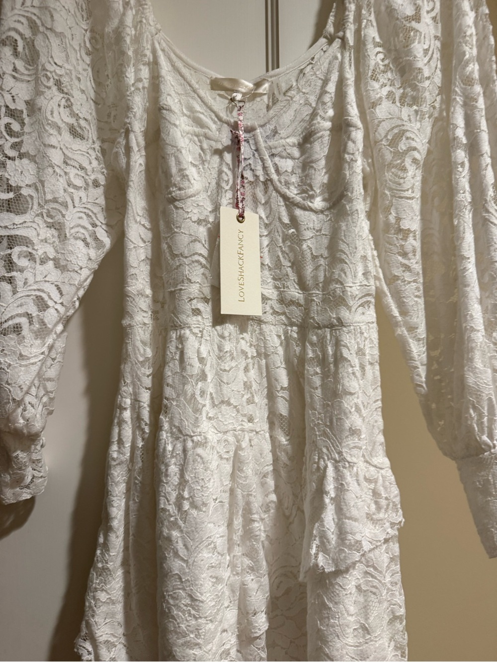 LoveShackFancy White Long Sleeve Lace Dress